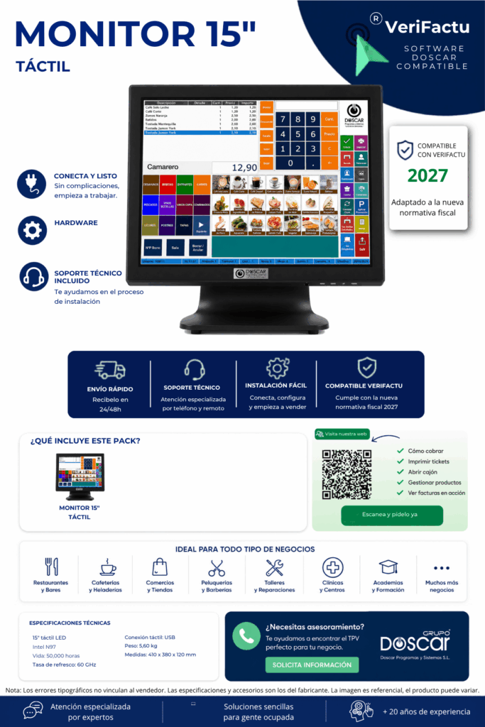 Vista previa de la ficha tecnica de Monitor 15" Táctil